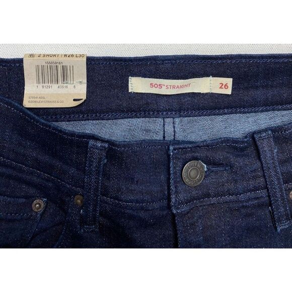 Levi's 505 Straight Jeans Women's 26 Short Dark Navy Blue Super-Stretch Mid-Rise - Picture 9 of 12